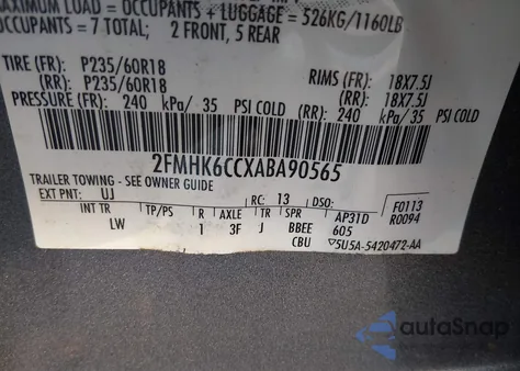 2010 Ford Flex Sel from USA, damaged, VIN 2FMHK6CCXABA90565